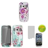 Purple Flower & Butterfly + Red Flower on Blue 2x 2D Silver Faceplate Hard  ....