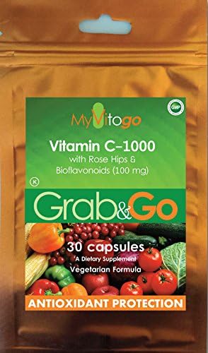 Vitamin C-1000 with Bioflavonoids | Grab+Go 4 Pack from MyVitogo | 30 Capsules in each Popular &amp; Convenient Zip-Pouch (30)