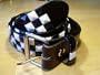 Black and White CHECKERED 3 Row Studded Leather Belt for buckles studs punk EMO rock