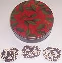 Scott's Cakes 1 lb. Dark Chocolate Covered Pretzel with Chocolate Chips & White Chocolate Chips in a Holly Tin