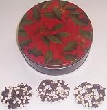 Scott's Cakes 1 lb. Dark Chocolate Covered Pretzel with Chocolate Chips & White Chocolate Chips in a Holly Tin