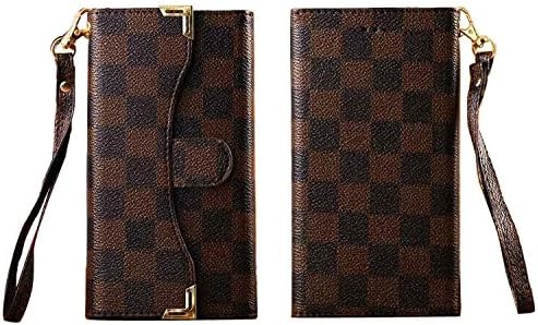 1x Newest style Luxury DELUXE Grid wallet Checker Pattern Flip Cover Leather Case for New APPLE IPHONE 5 5S 5C LV18 WHITE BROWN BLACK GREY (Brown)