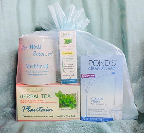 "MediScar Blue Complete" - Get Rid of Scars - 100% Natural Wound Healing Cream for Dry Skin and Acne Scar Removal Plus Plantago All Natural Herbal Tea for the Best Scar Treatment Inside and Out! .