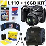 Nikon Coolpix L110 12.1MP Digital Camera (Black) + 16GB Accessory Kit