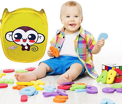 #1 Top Monkey Best Baby Toys Storage Toy Organizer Clothes Laundry Baby Hamper Nursery Diaper Basket with Handles 100% Christmas Gift Ideas for Baby Boy Girl Toddler Babies Toys Kids Room in Yellow