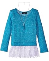 Amy Byer Big Girls' Sparkle Sweater with Lace Hem