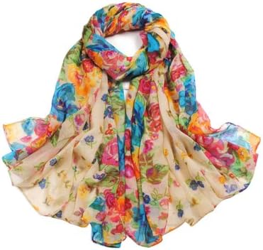Promithi Lady Womens Colorful Floral Long Scarf Wraps Shawl Stole Soft Scarves
