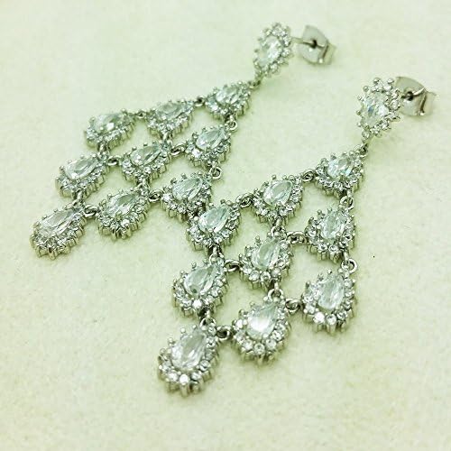 New York Design Rhombus Crystal Chandelier Earrings 18K White Gold