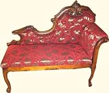 50 by 20 by 44 inch high French style settee with red silk upholstery