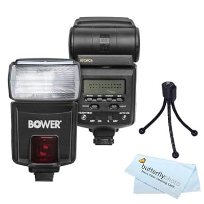 Dedicated Bower SFD926 ETTL Powerful Bounce & Zoom LCD Flash For Canon EOS Rebel XT XTI XSI T1I 1Ds 1D 20D 5D 300D 350D 450D 400D II 10D T2 TI K2 GII 7N 7NE 20D 30D 40D 50D 1000D 550D Includes Built In Difusser & Reflector + Mini Tripod + BP Cloth