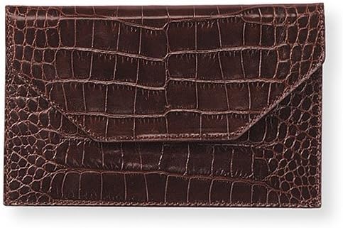 Crocodile Embossed Leather Photo Envelope, Brown, Holds 4x6 Photos