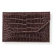 Crocodile Embossed Leather Photo Envelope, Brown, Holds 4x6 Photos