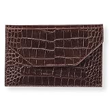 Crocodile Embossed Leather Photo Envelope, Brown, Holds 4x6 Photos