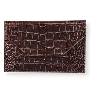 Crocodile Embossed Leather Photo Envelope, Brown, Holds 4x6 Photos