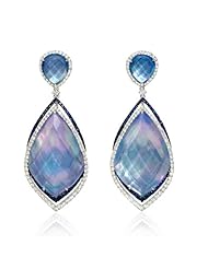 Diamond, Sapphire, White Topaz, Lapis Lazuli and Mother of Pearl 18k White Gold Dangle Earrings