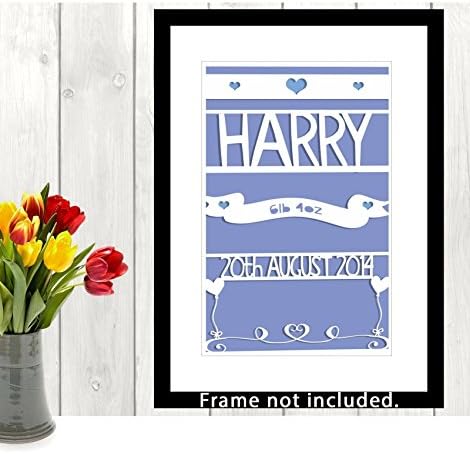 Newborn personalised paper cut style print and mount - Personalized print