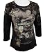 Cactus Fashion Rhinestone Highlighted, Artistically Printed, 3/4 Sleeve, Scoop Neck, Black Colored Cotton Fashion Top - Chardonnay Wine Country