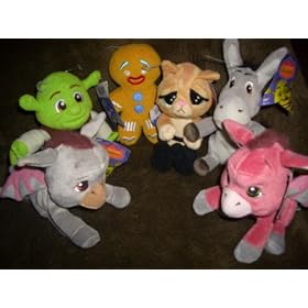 Shrek the Third Plush Set with Shrek, Donkey, Puss N Boots, Gingy, Pink Dronkey, Gray Dronkey
