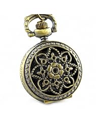 Youyoupifa Wholesale 5pcs/lot Bronze Flower Openwork Cover Stylish Retro Design Quartz Pocket Watch NBW0PP7148-CO3