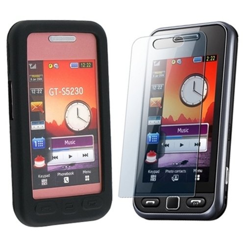 Screen Protector + Black Silicone Skin Case for Samsung S5230 Star Tocco Lite