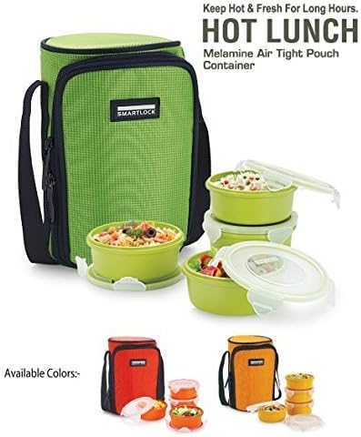 Smart Lock Sml-304 Airtight 4 Pc 400 Ml Each Lock Melamine Lunch / Meal/Tiffin Box With Insulated Bag
