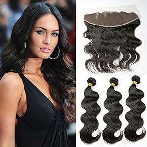 Coco's Hair® Virgin Brazilian Hair Lace Frontal Closure with 3 Bundles Hair Weave Body Wave Remy Human Hair Natural Color(20