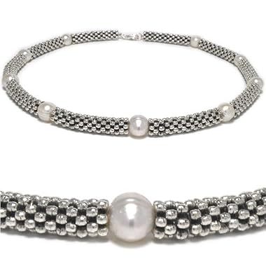 HinsonGayle Limited Edition Indian Silver 8-9mm White Baroque Pearl Necklace and Bracelet Set