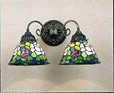 Meyda Tiffany 26604 Two Light Wall Sconce, Mahogany Bronze Finish with Purple/Blue Burgundy Pink Purple/Blue Glass