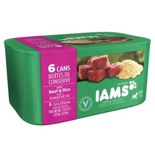 IAMS Dog Food Ground, Savory Dinner with Meaty Beef & Rice, 12.3-Ounce Cans (Pack of 24)