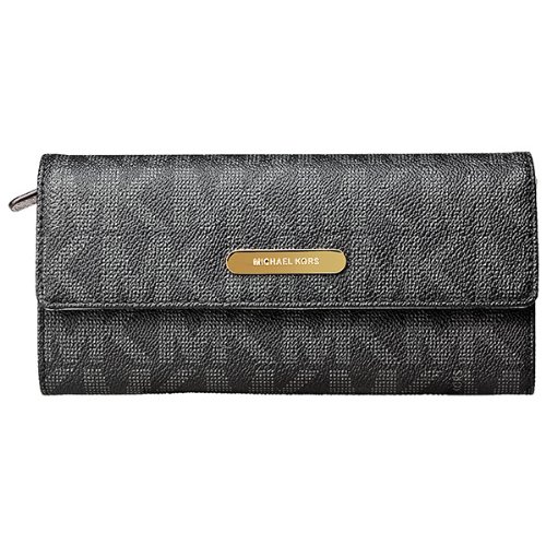 Michael Kors Signature Saffiano Large Slip Flap Wallet in Black/Pearl Grey