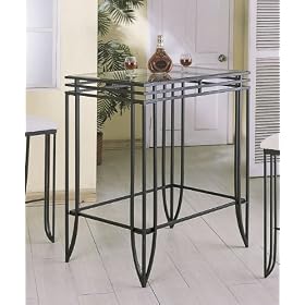 Matrix Design Black Wrought Iron Bar Table w Clear Glass Top Insert by Bar Stools