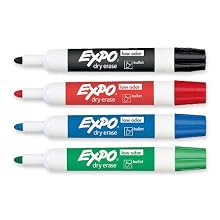 Expo Low Odor Bullet Tip Dry Erase Markers, 4 Colored Markers