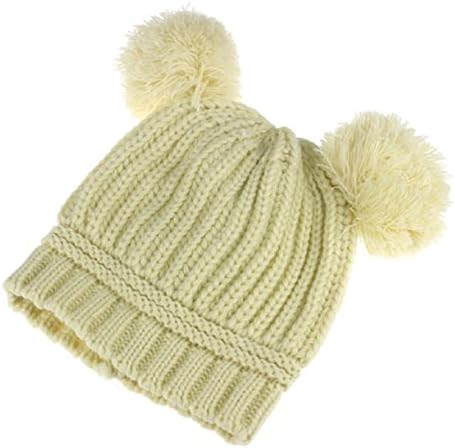 Zmike Cute Baby Kids Girl Boy Dual Balls Warm Winter Knitted Cap Hat Beanie (Free Size, Beige)
