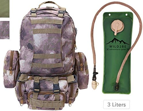 Wild2be Backpack - 3 Day Bug-out Modular M.O.L.L.E. Pack with 3L Hydration Bladder (A-TACS)