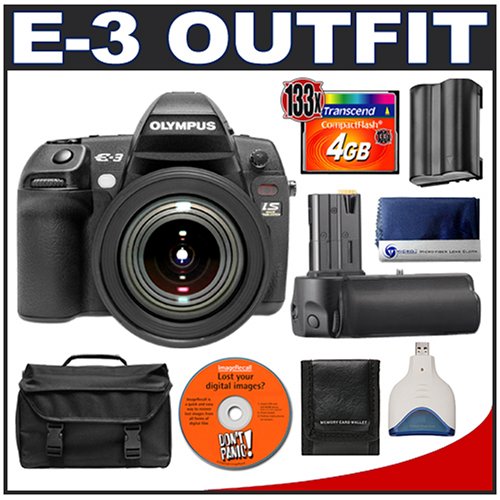 Olympus E 3 Digital SLR Camera with 12 60mm Zuiko Digital ED f 2.8 4.0 SWD Lens + HLD 4 Power Battery Grip + 4GB CF Card + BLM 1 Battery + Case + Cameta Bonus Accessory Kit