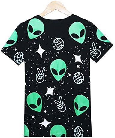 Women Girls Alien Galaxy Space Universe Short Sleeve Shirt Hip Hop T-Shirts (XS)