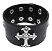 Black Leather Gothic Cross Wristband Bracelet Chrome