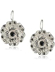 1928 Jewelry Starry Black Hematite Flower Silver Button Drop Earrings