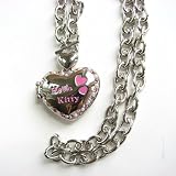Sanrio Heart Hello Kitty Locket Pendant Necklace With Pearl & Pink Rhinestones Newest...