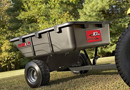 Best Heavy Duty Tow Behind 2-Wheel Dump Utility Cart- 10 Cubic Foot Bed Medium Large Load- 650 LB Capacity Poly Bed Weather Resistant Hauler Wood Mulch Tree Yard Waste- Includes Hands-Free Dump Pedal
