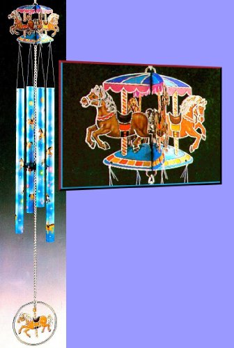 Carousel Horses Colorful 4 Tube Laser Cut Fancy Wind Chime Indoor/Outdoor Decor 30 Inches