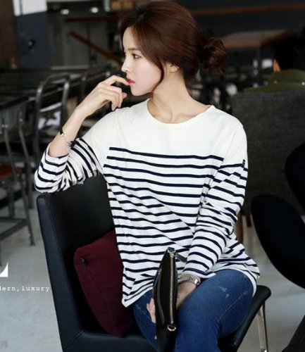 【Tnk&Co.】 レディース (2色選択) ボーダー柄 長袖カットソー オリジナルBAGセット#70 ネイビー オフホワイト 紺 白 ロンＴ 海外セレブ セレカジ カジュアル スウィート シンプル ニット ボーダー 長袖 カットソー