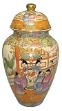 Chinese Rose Medallion temple jar - handpainted porcelain