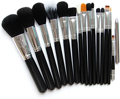 Aliliya Professional 15PCS Premium Luxurious Synthetic Hair Kabuki Makeup Brush Set Brush Makeup Brush Kit - Silver Black