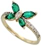 10k Gold Butterfly Ring, w/ Brilliant Cut Diamonds & Marquise Cut Lab Created Emerald Stones, 3/8 in. (9mm) wide