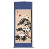 EXP Handmade Crane & Pine Scroll Art Wall Hanging