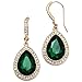 Gold-Tone Faceted Deep Green Crystal Teardrop Dangle Earrings
