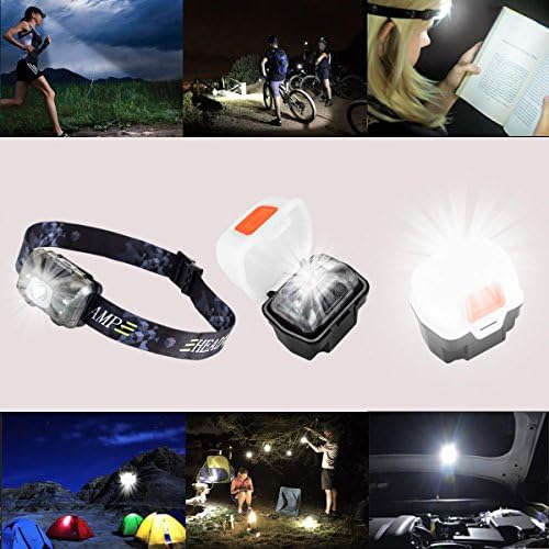 OUTPO Led Headlamp Flashlight, 5 Modes Headlight, Battery Powered Helmet Light for Camping, Running, Hiking and Reading, 3 AAA Batteries and Camping Lantern Case Included
