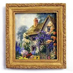 An Old-Fashioned Cottage - Gold Frame Magnet with pop-out easel (2-3/4" x 2-1/2")