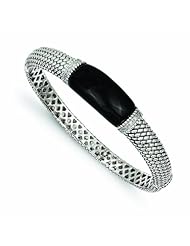 Sterling Silver Onyx & 1/10ct. Diamond Bangle Bracelet - Antique Boutique - Vintage Style - Jewelry